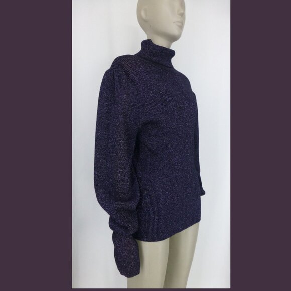 Ann Taylor Purple Metallic Turtleneck Puff Sleeves Sweater (Size XL) - Picture 3 of 11